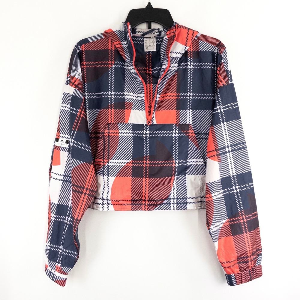 Adidas StellaSport Stella McCartney Women's Small Plaid Crop Windbreaker Jacket